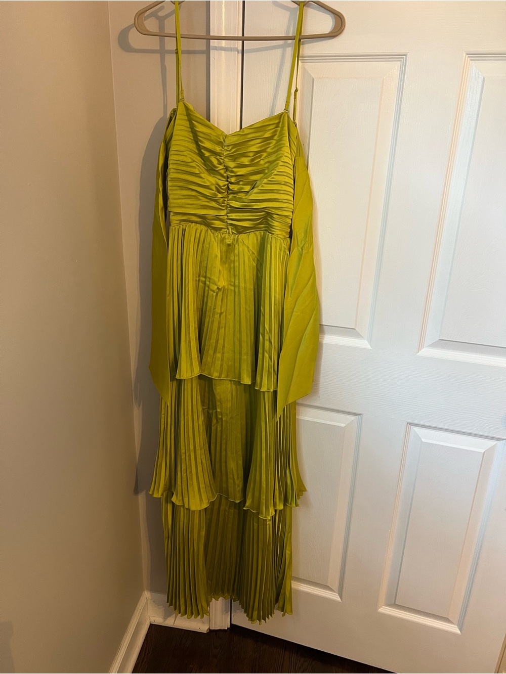 Abercrombie & Fitch Lime Green Tiered Pleated Maxi Dress